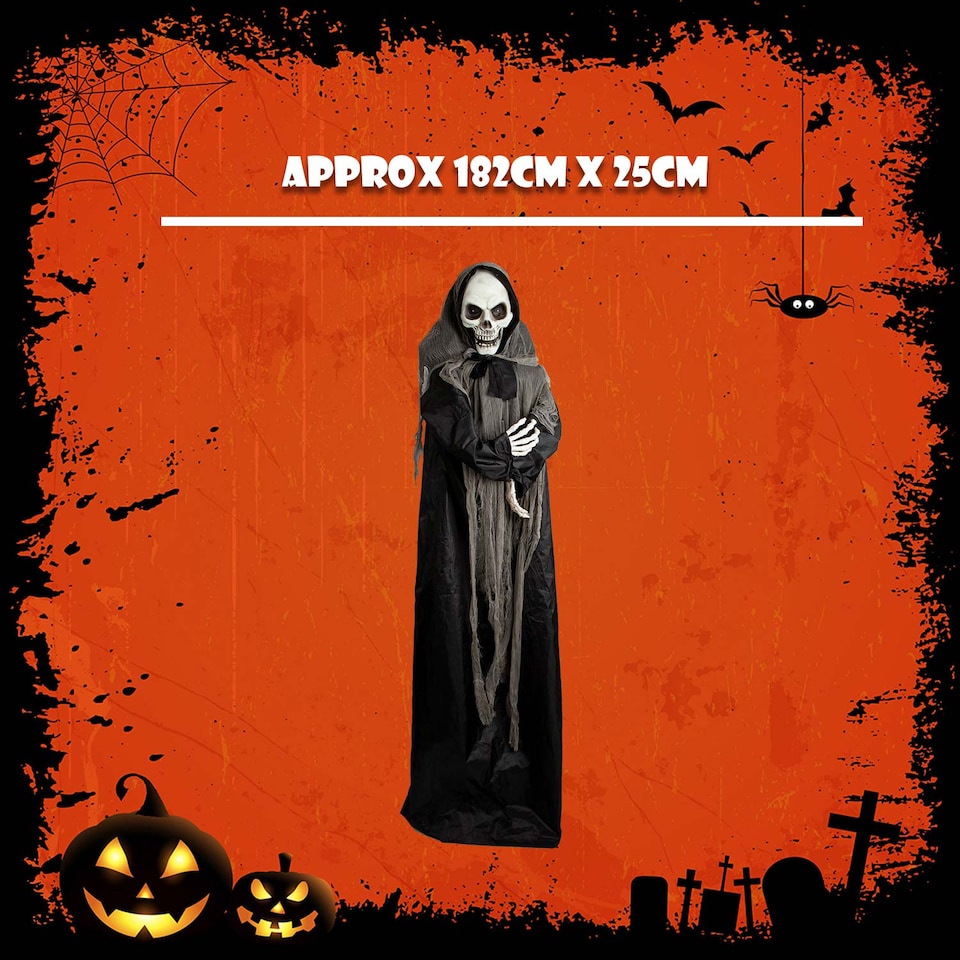 image 1 of PMS 72-inch Animated Skeleton Ghost Decoration - Black Halloween Prop