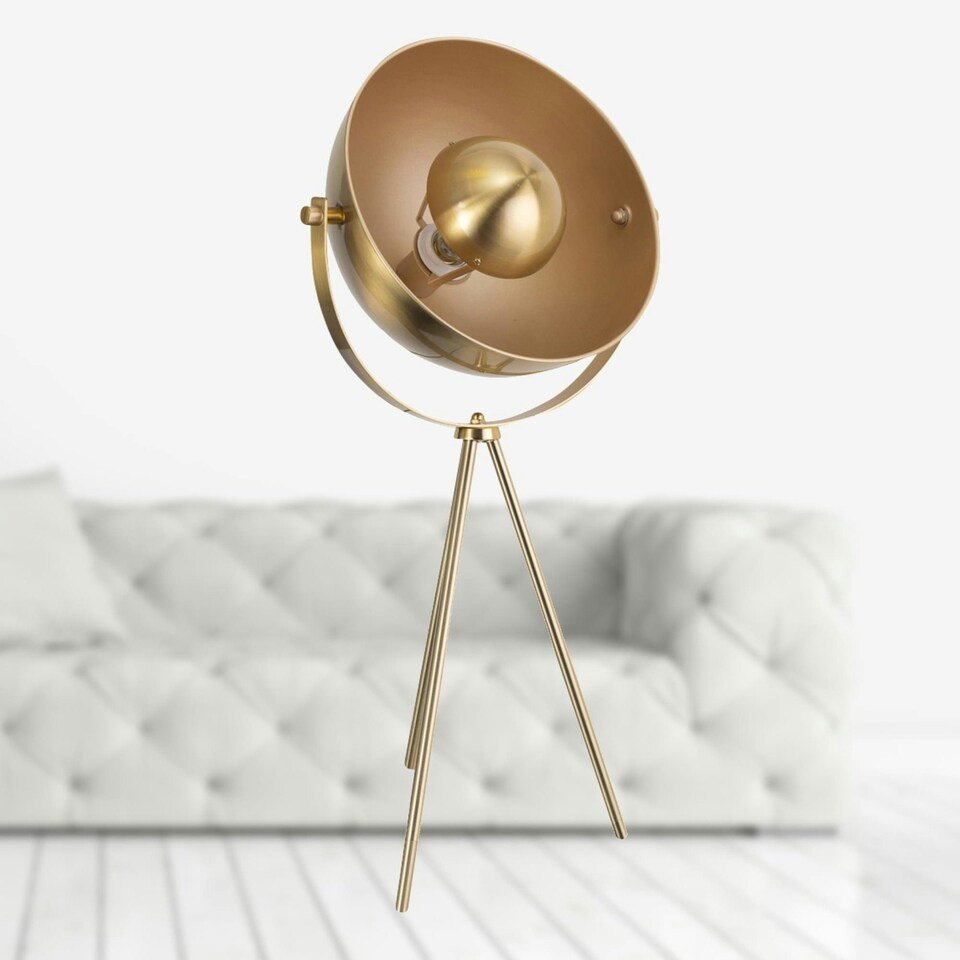 image 1 of First Choice Lighting Pair of Retro Satin Brass Tripod Table Lamps Bronze | Gold