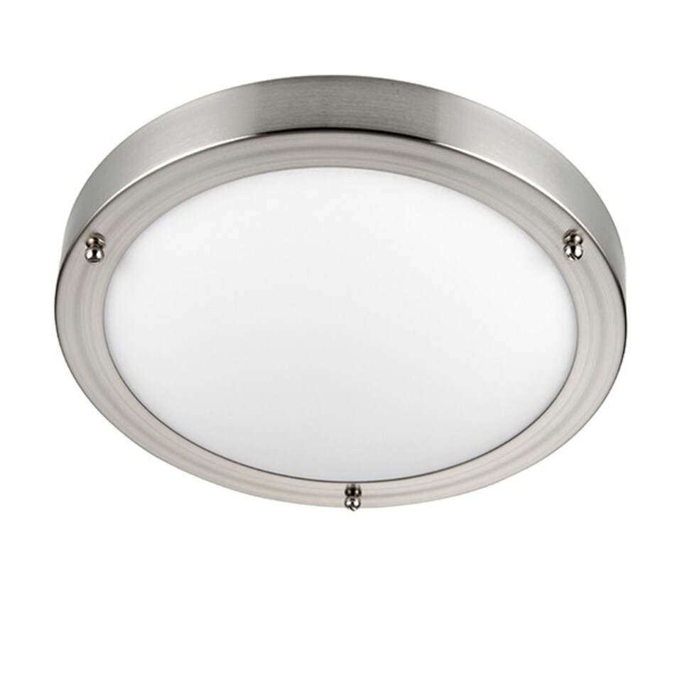 image 1 of Portico Bathroom Flush Ceiling Light Frosted Glass, Satin Nickel IP44, E27