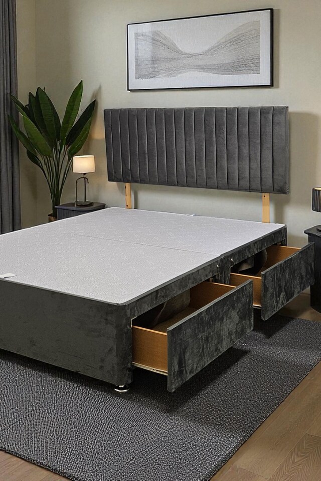 image 1 of Emily No Draw Divan Bed Base with Headboard Plush Velvet