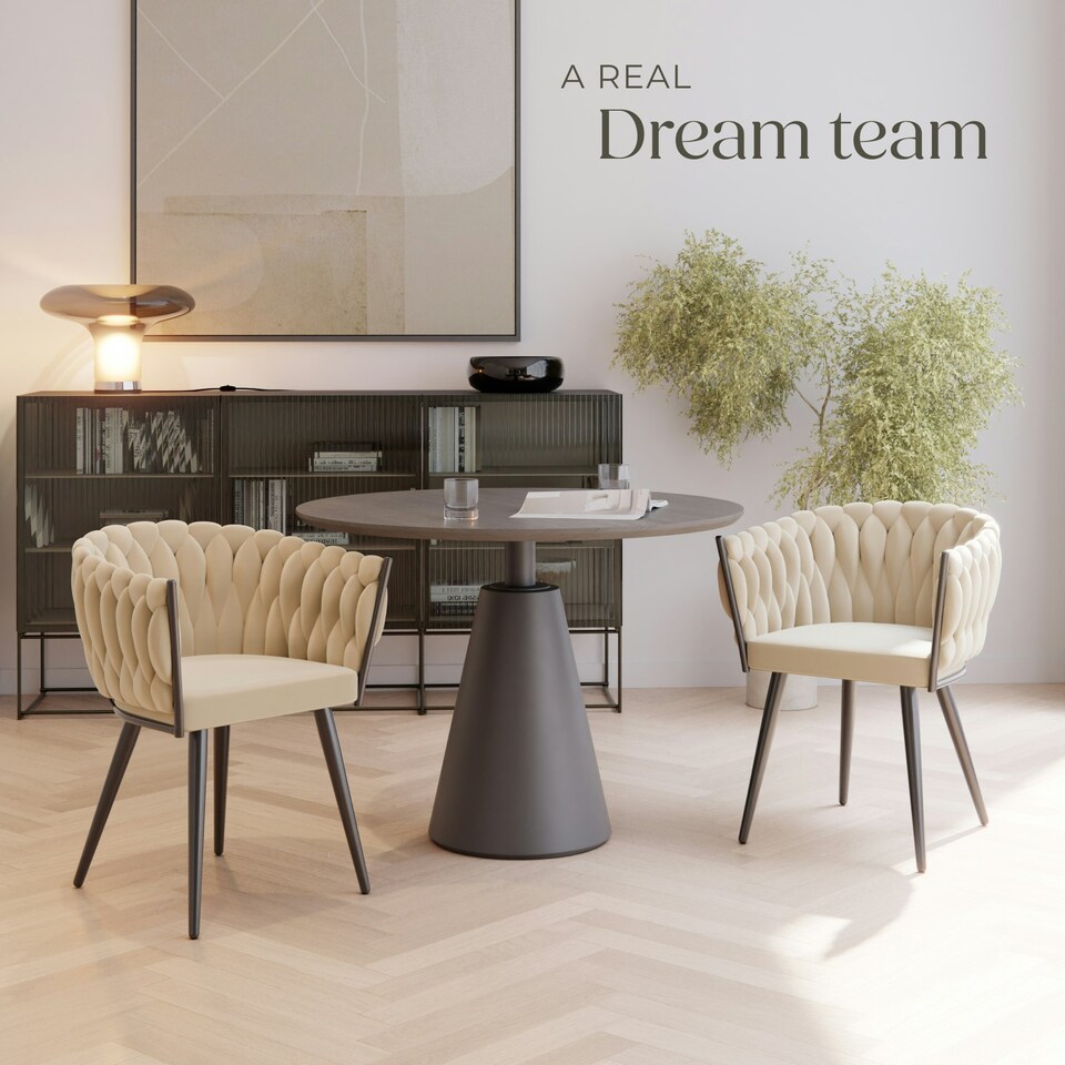 image 1 of Dining Chair Astano - padded, velvet, knot design, continuous backrest - Set of 2 Yellow | Sand