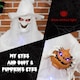 image 3 of Outsunny 74 Inch Halloween Decorations White Witch Holding Pumpkin Head, Standing Skeleton Ghost Prop Life Size with Light Up Eyes and Body