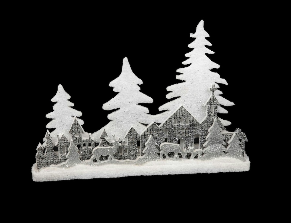 image 1 of Christmas Village Scene Winter Wonderland Glitter Foam Snow Covered Finish Table Decoration, Grey