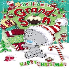 To a Brilliant Grandson Tatty Teddy Carrying Gifts Design Christmas Card