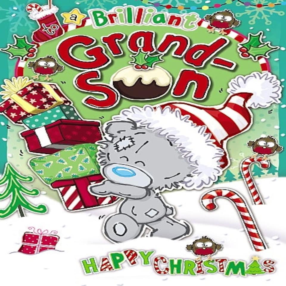image 1 of To a Brilliant Grandson Tatty Teddy Carrying Gifts Design Christmas Card