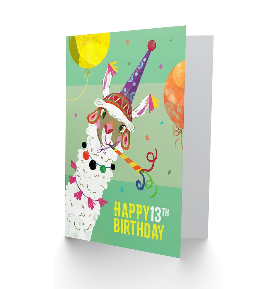 image 1 of Party Llama Age 13 Year Old Child Kids 13th Birthday Card