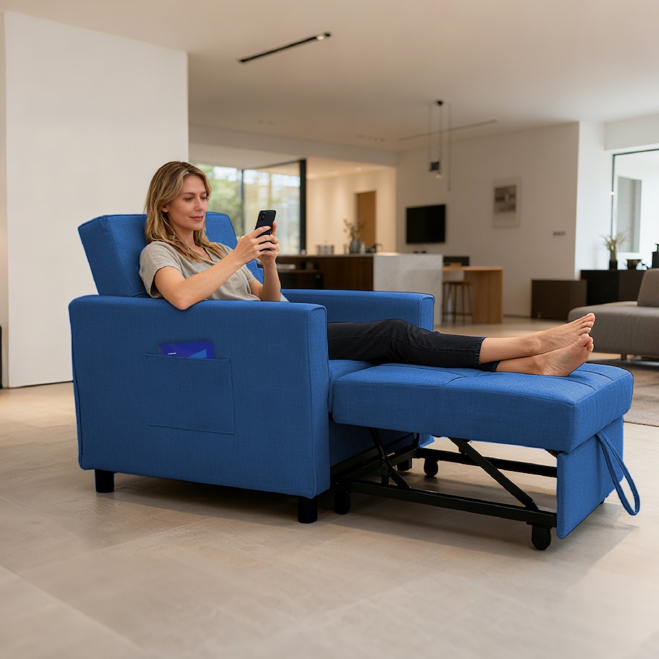 image 1 of Alivio 3 in 1 Convertible Sofa Bed with Adjustable Backrest and Pull Out Sleeper (Blue)