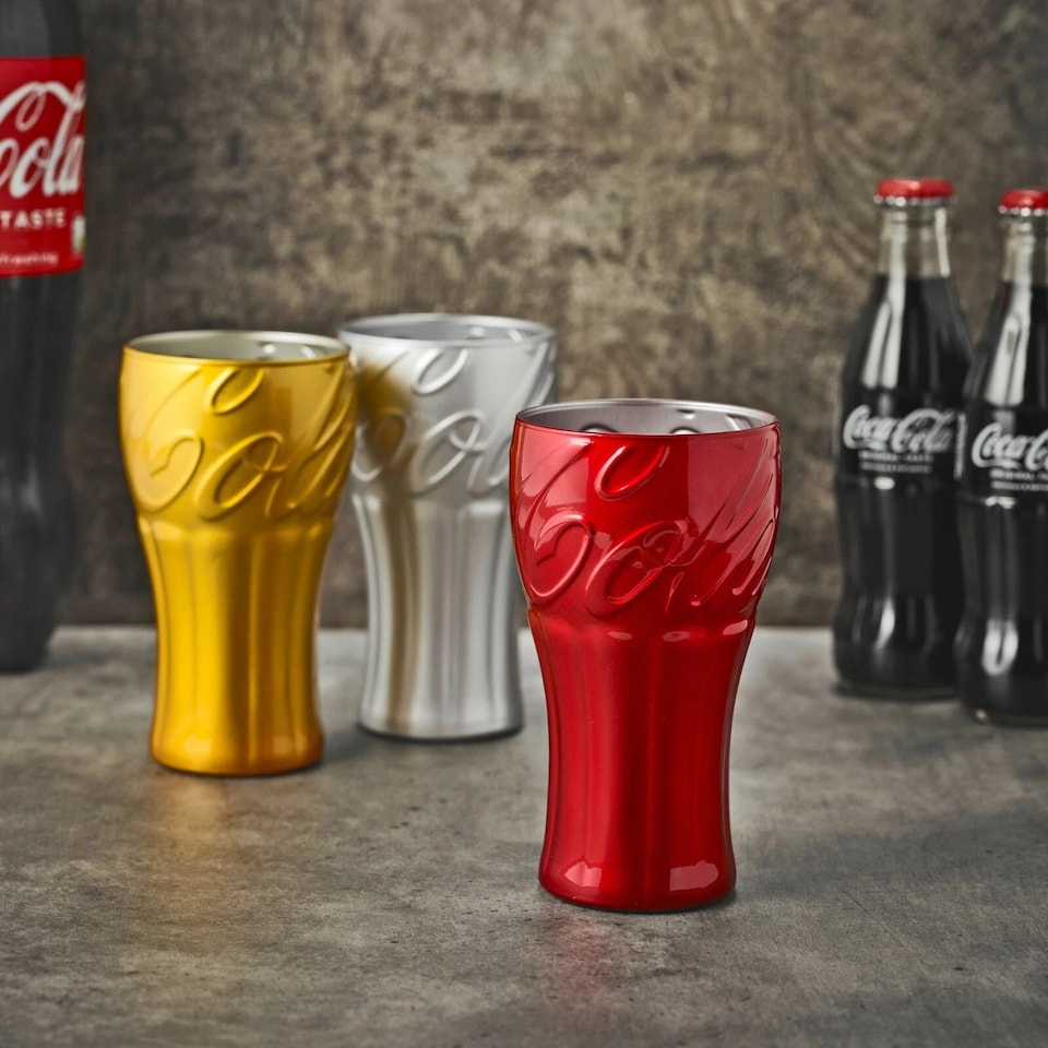 image 1 of Set of 6 350ml Hi Ball Drinking Mirror Coca Cola Coke Metallic Coloured Glasses