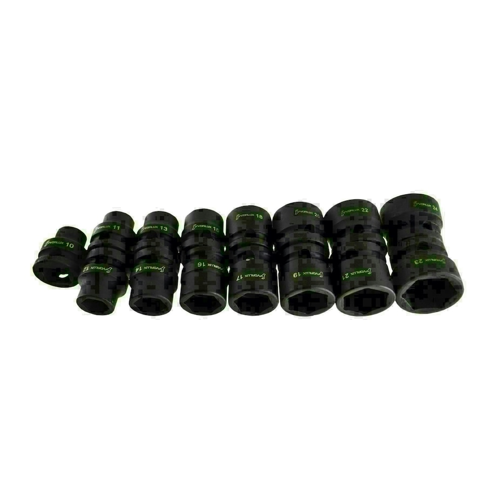 image 1 of 1/2" Drive Stubby Metric Impact Sockets 6 Sided Single Hex 10mm - 24mm 15pc
