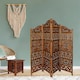 image 4 of 4 Panel Heavy Duty Carved  Screen Wooden Gamla Design Room Divider Light Brown 200 x 180 cm | Brown | Light Brown | 200 x 180 cm