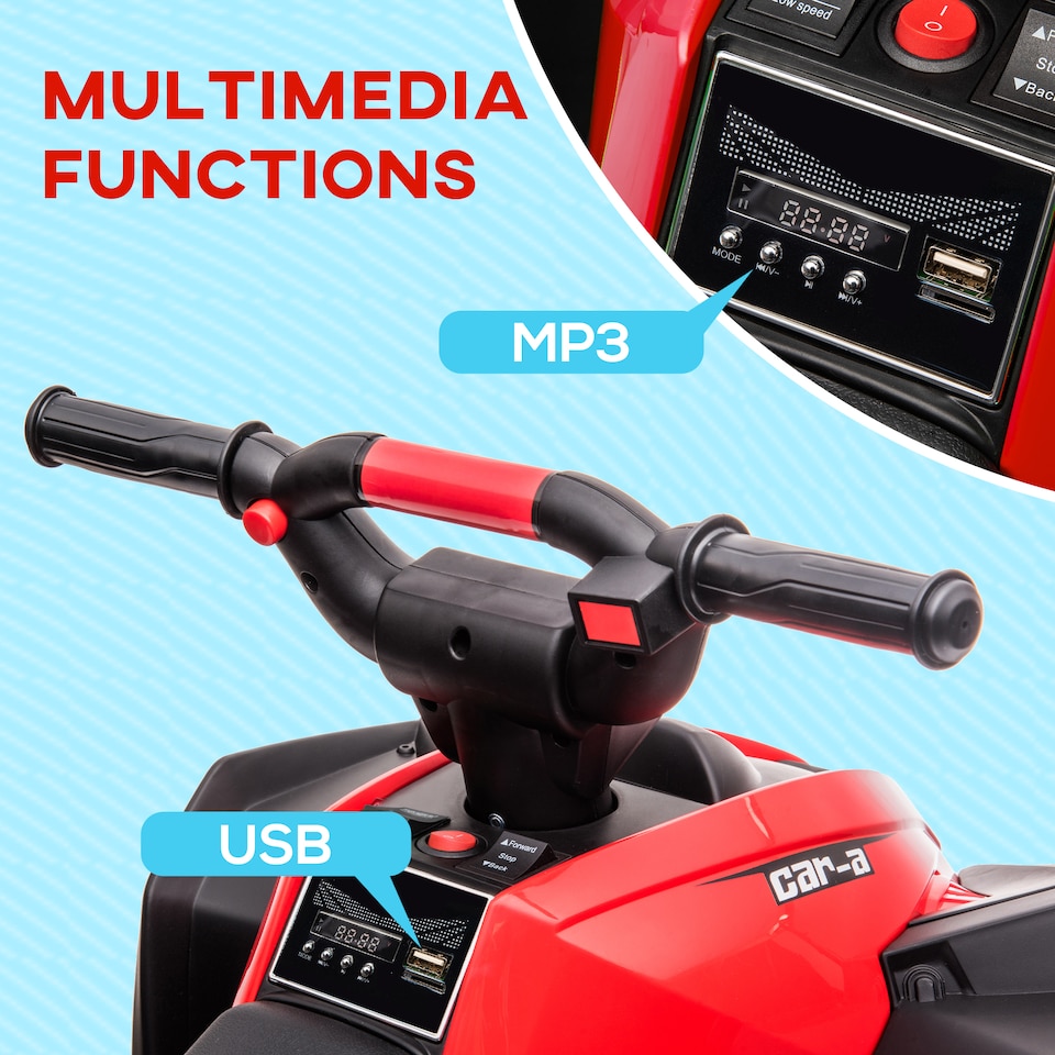image 1 of HOMCOM 12V Electric Quad Bikes for Kids Ride On Car ATV Toy for 3-5 Years Red | Red | Red