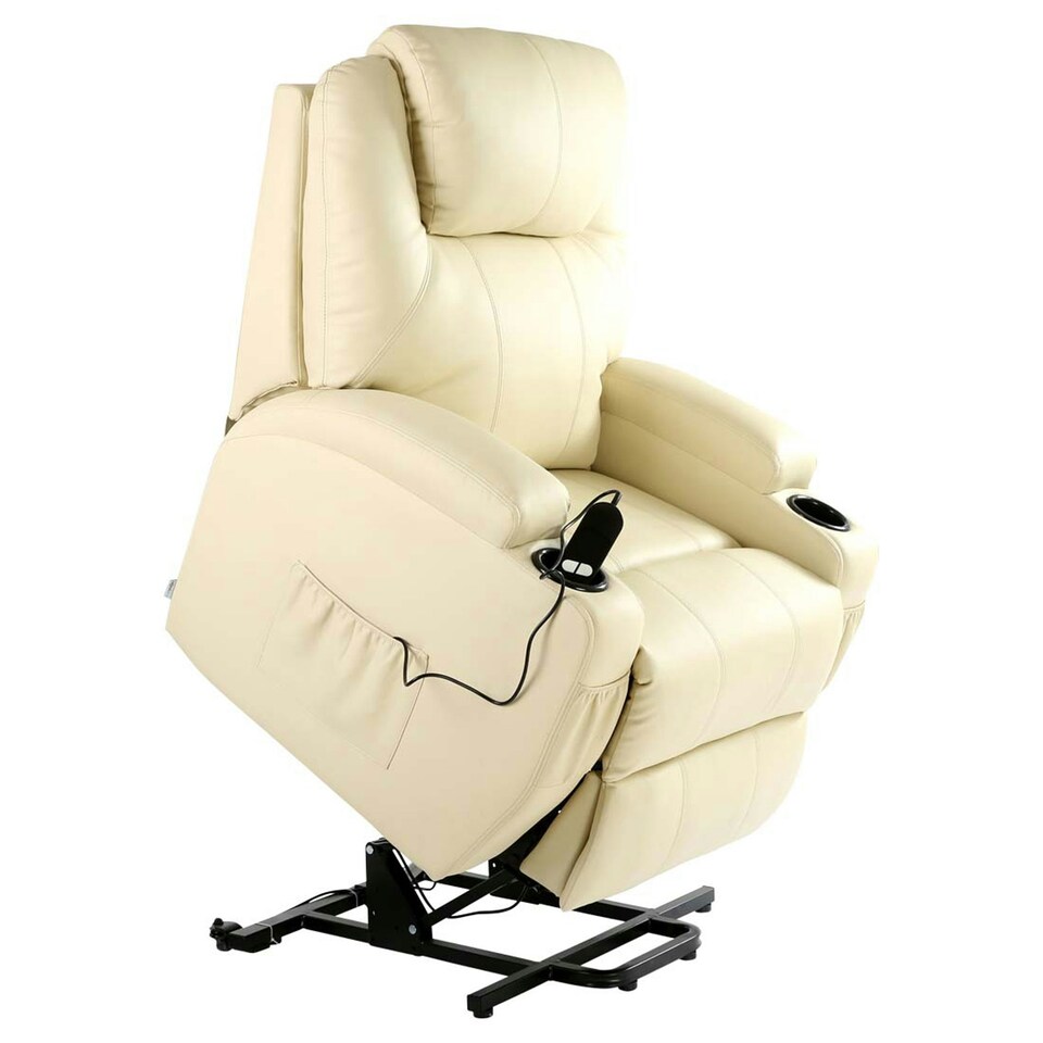 image 1 of Cinemo Single Motor Rise Recliner Bonded Leather Heat & Massage Chair (Cream)