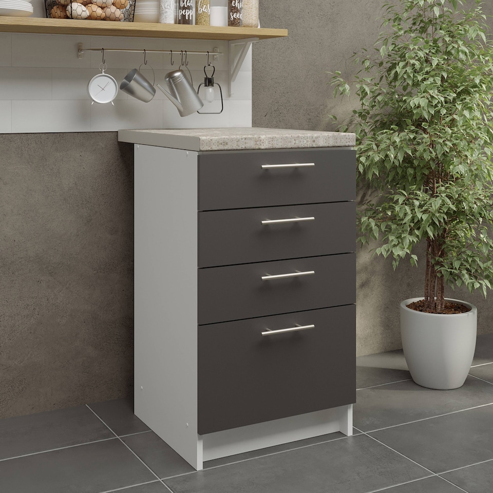 image 1 of JD Greta Kitchen Base Drawer Unit 500mm Cabinet With Fronts 50cm Dark Grey Matt with Worktop
