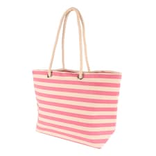 Nicola Spring Large Striped Canvas Tote Beach Bag - 55cm x 36cm - Bubblegum | Pink | Bubblegum