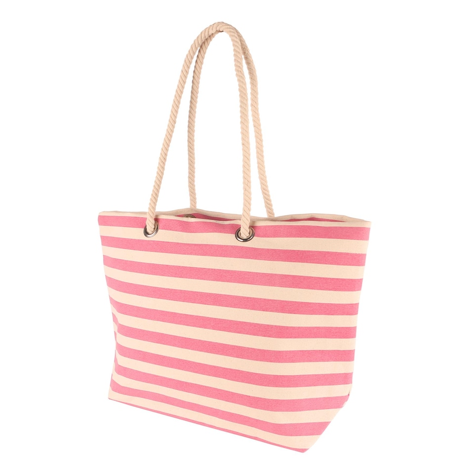 image 1 of Nicola Spring Large Striped Canvas Tote Beach Bag - 55cm x 36cm - Bubblegum | Pink | Bubblegum