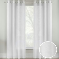 Pair of Crete White Linen Look Voile Panels 183 cm (72 inch) Eyelet Panels for Bedroom and Living Room