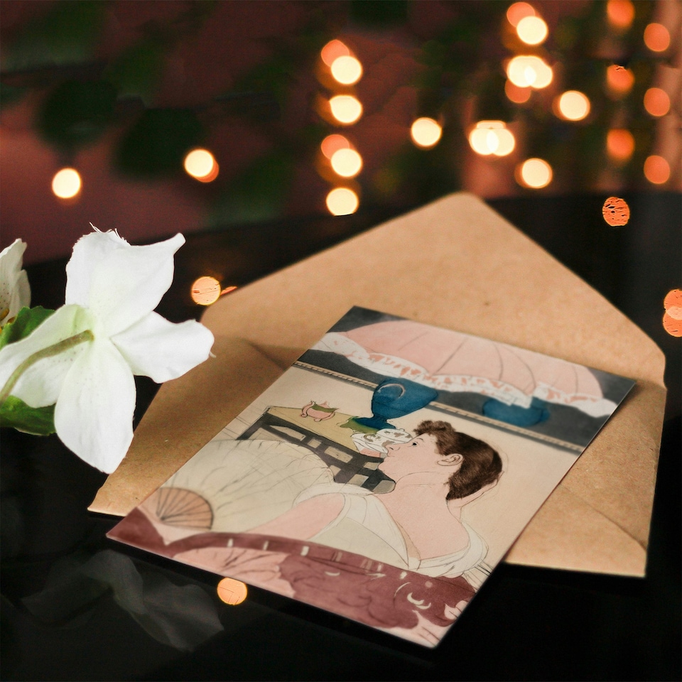 image 1 of Mary Cassatt Art Card The Lamp Woman With Fan Painting