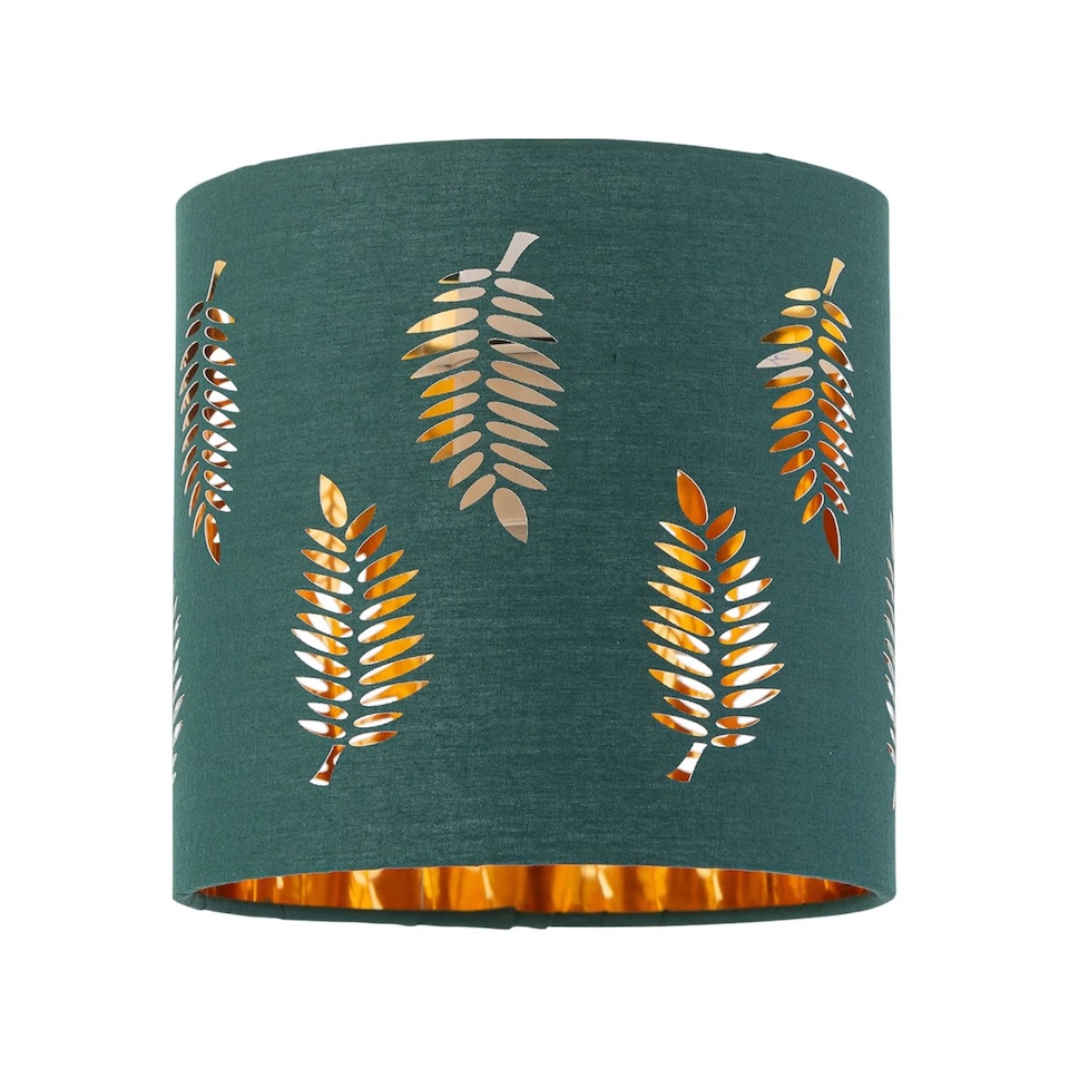 image 1 of Set of 2 Fern - Dark Green Cut Out 15.5cm Table Lamp Shades | Green | Gold | Small | 2