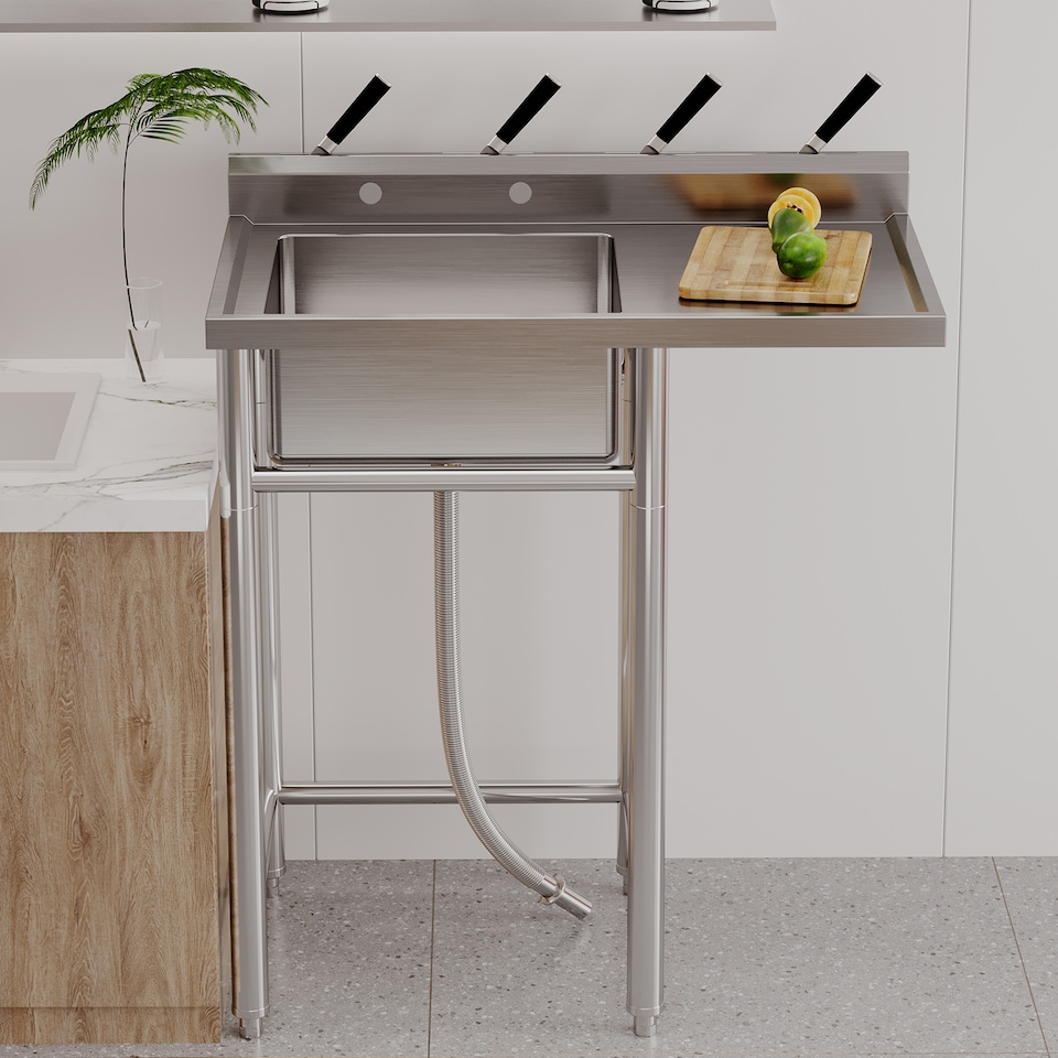 image 1 of London Boutique Freestanding Stainless Steel Single Bowl Sink, Kitchen Sink, Independent Utility Sink, Deep Basin Sink