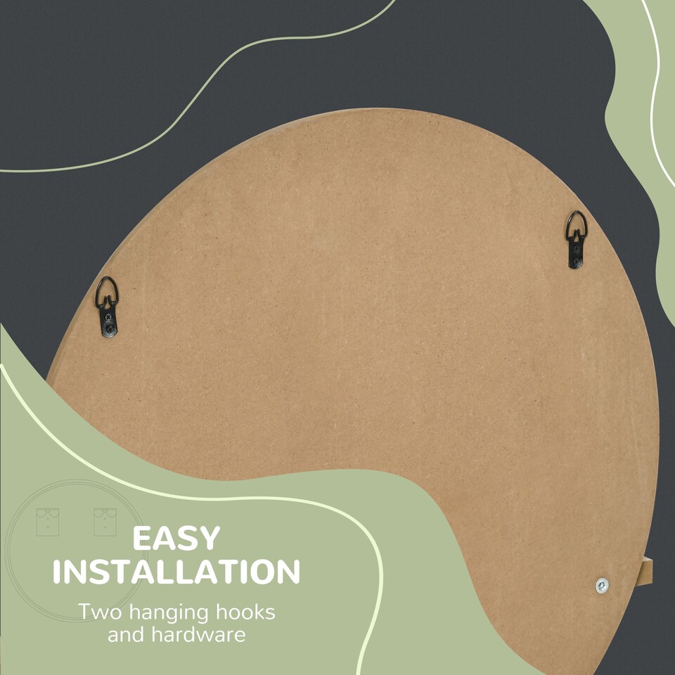 image 1 of kleankin 45cm Wall Mounted Bathroom Mirror, Round Mirror with Shelf, Framed Makeup Mirror for Home Decoration, Natural Wood Effect