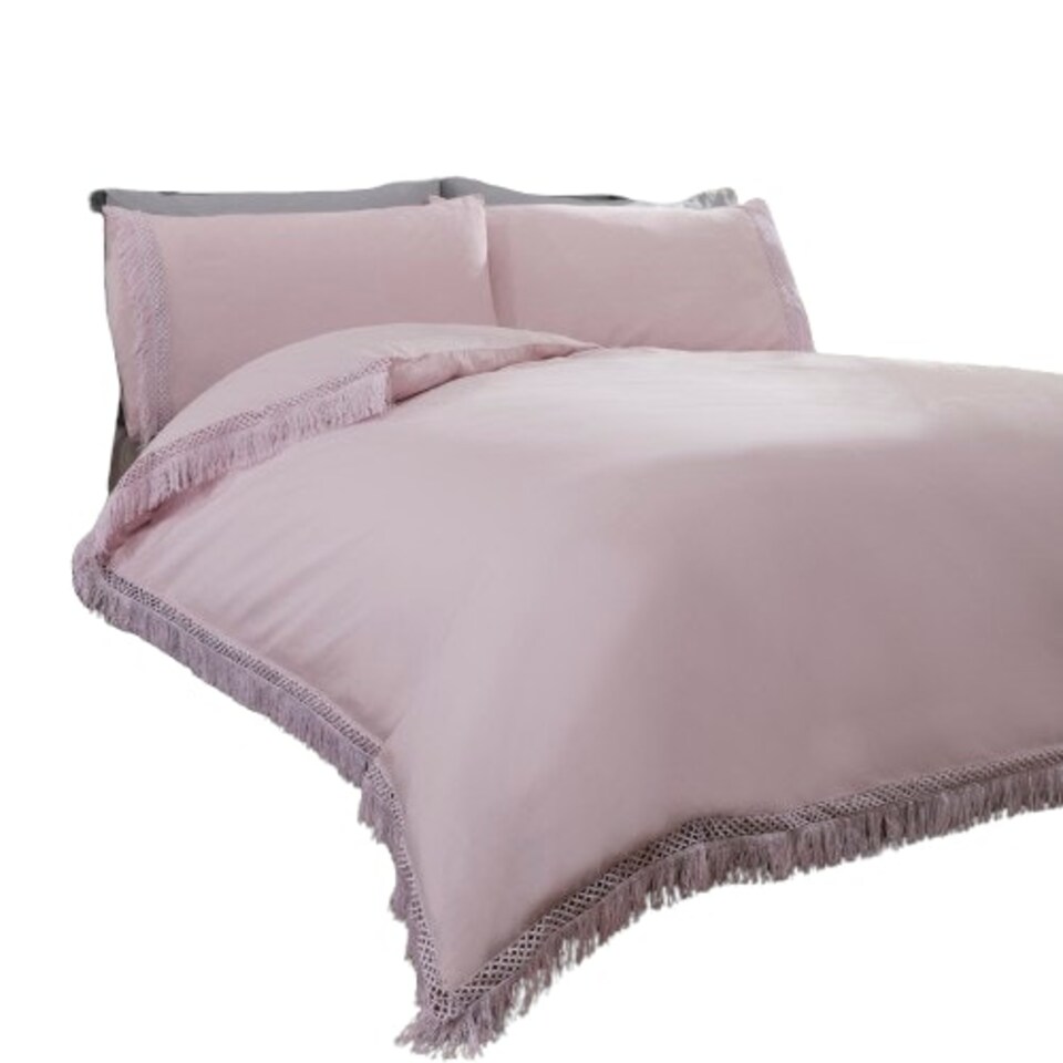 image 1 of Tia Trellis Polycotton Reversible Duvet Cover Set with Pillowcase Pink | Super King