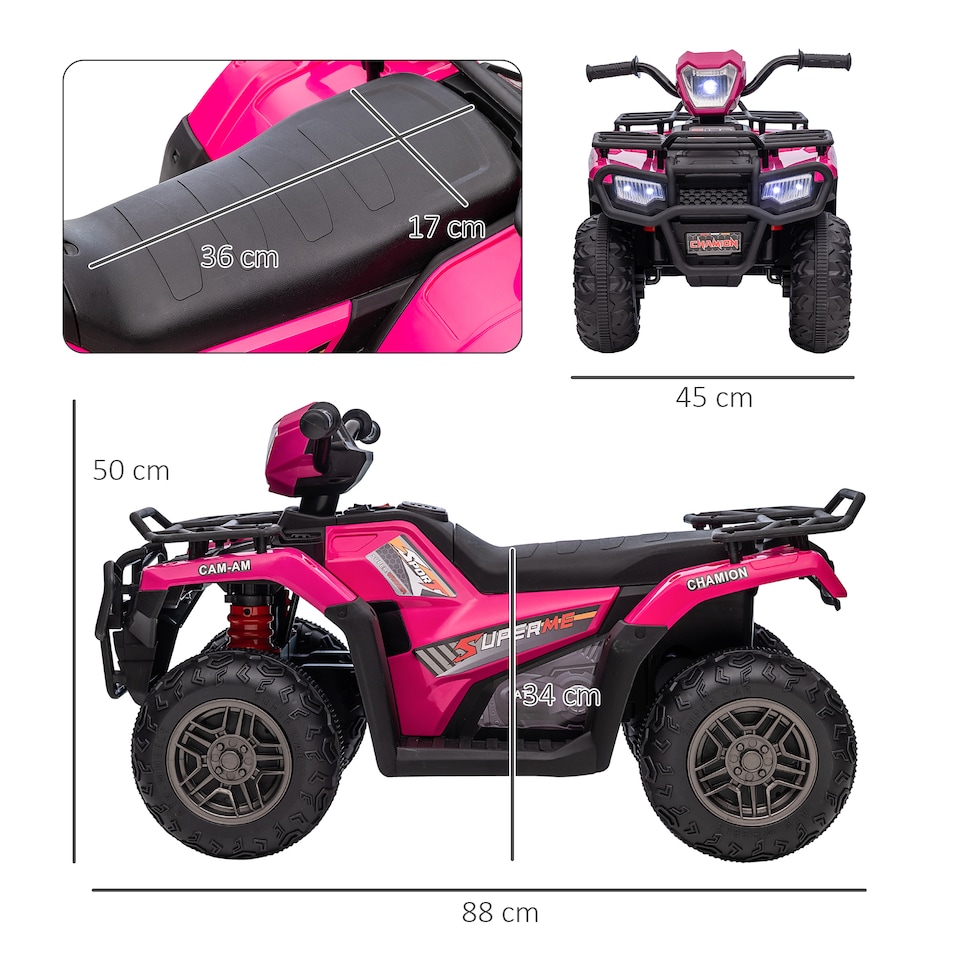 image 1 of HOMCOM 12V Electric Car for Kids, Battery Powered Quad Bike, Ride-On ATV Car with Forward, Reverse Functions, Music, LED Lights, for Ages 3-5 Years - Pink