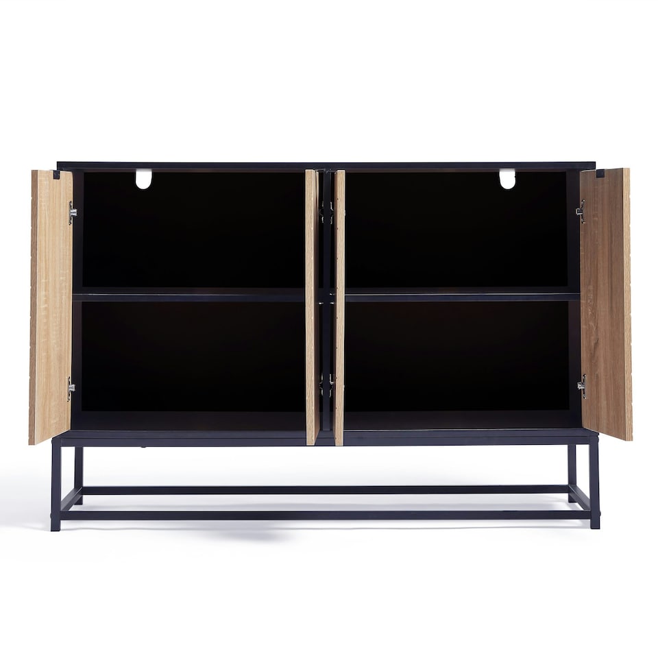 image 1 of VonHaus Industrial Sideboard Storage Cabinet, 4 Doors & 4 Shelves Black