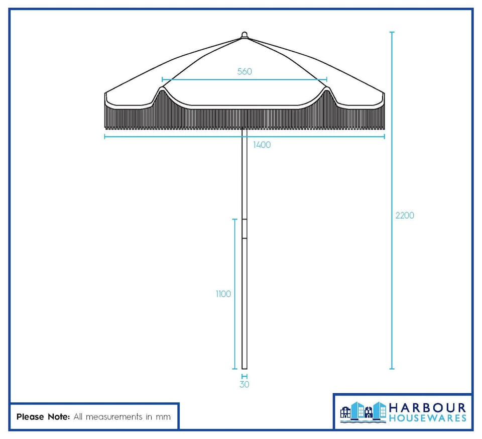 image 1 of Harbour Housewares Wooden Garden Parasol with Tassel Fringe - 1.4M - Beige Stripe | Cream | Beige Stripe