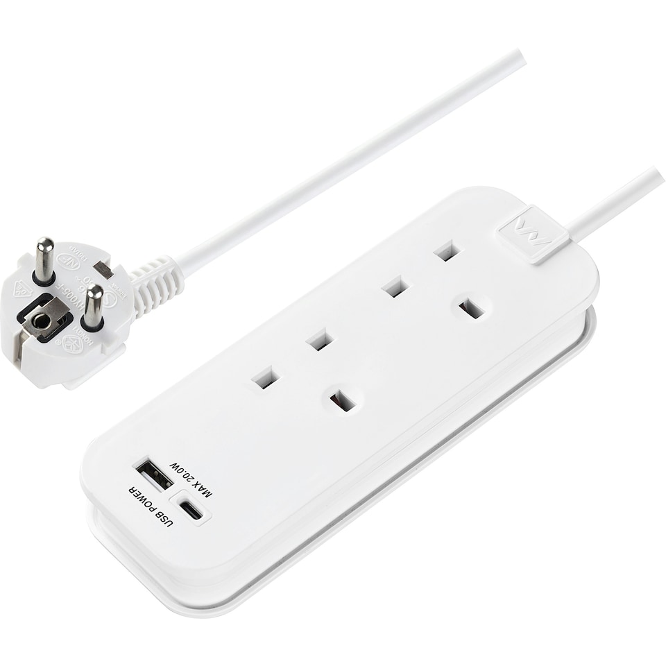 image 1 of Masterplug 20W USB Fast Charge 2 Socket Travel Extension UK to Europe