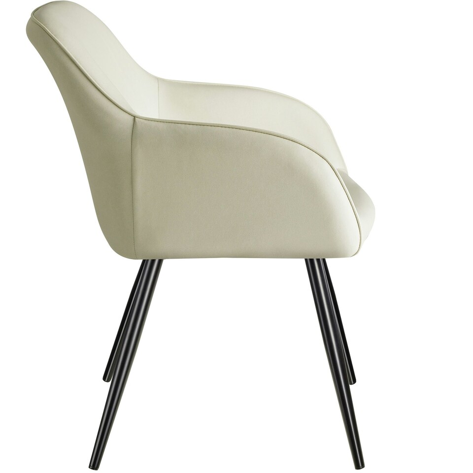 image 1 of Chair Marilyn Set of 8 - with armrests, upholstered, fabric cover, black steel legs Cream | Cream/Black