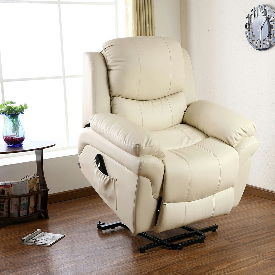 image 1 of Madison Single Motor Electric Rise Recliner Bonded Leather Lift Chair (Cream)
