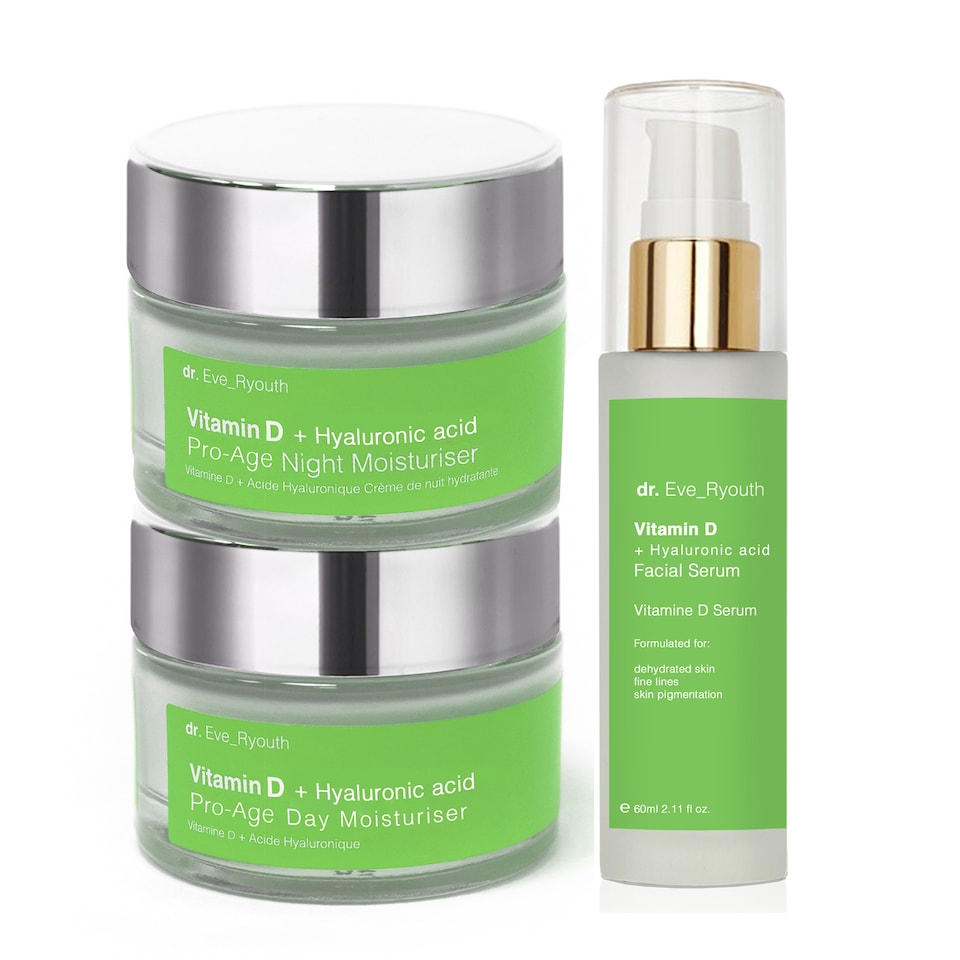 image 1 of Dr. Eve_Ryouth Vitamin D + Hyaluronic Acid Pro-Age Night Moisturiser 50ml + Vitamin D + Hyaluronic Acid Pro-Age Day Moisturiser 50ml + Vitamin D + Hyaluronic Acid Pro-Age Serum 60ml