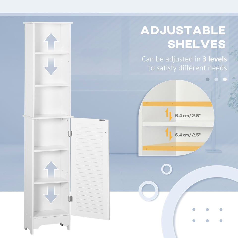 image 1 of HOMCOM 165cm Freestanding Slimline Bathroom Storage Cabinet w/ 6 Shelves White