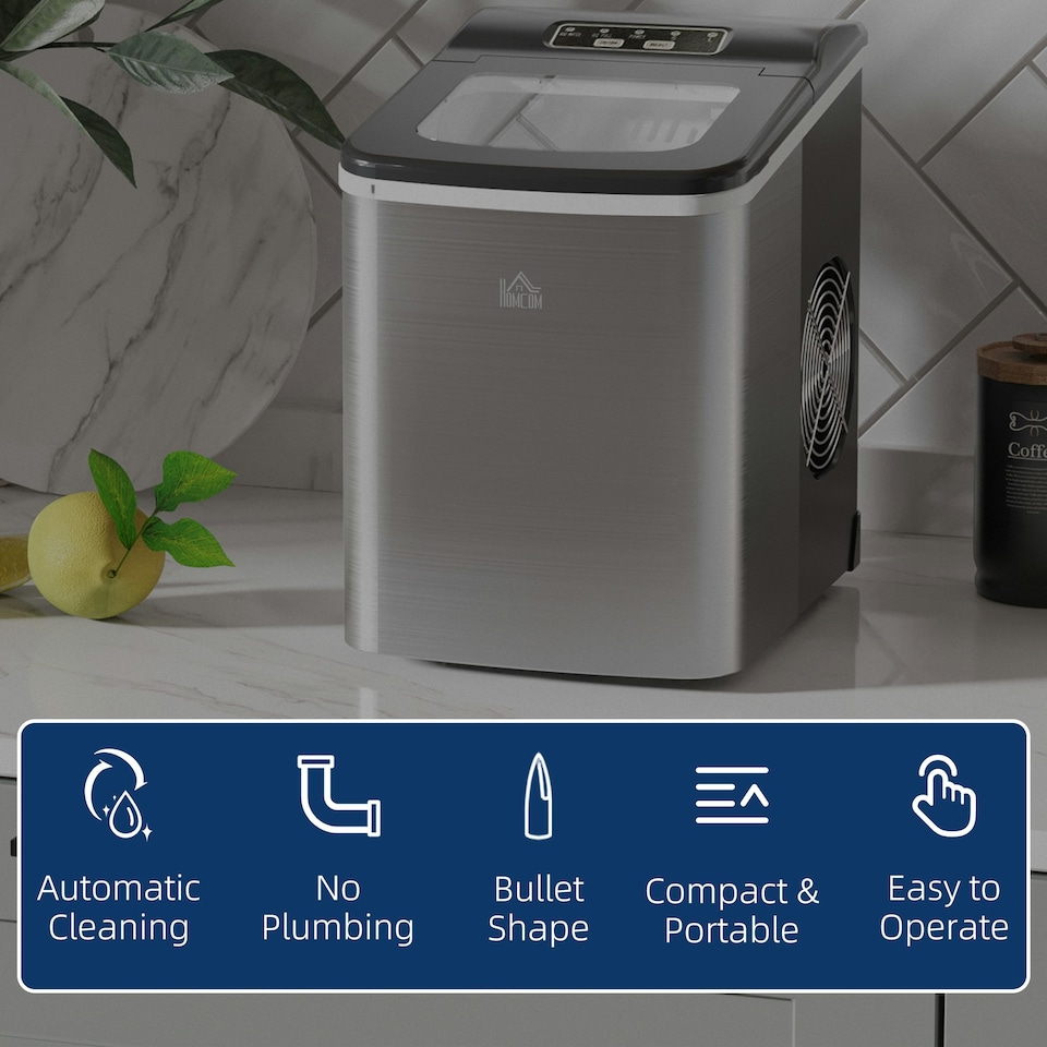 image 1 of HOMCOM Ice Maker Machine Portable Counter Top Ice Cube Maker for Home Black