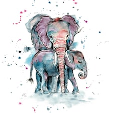 Elephant & Baby - Watercolour Art Card By Lizzie Grant