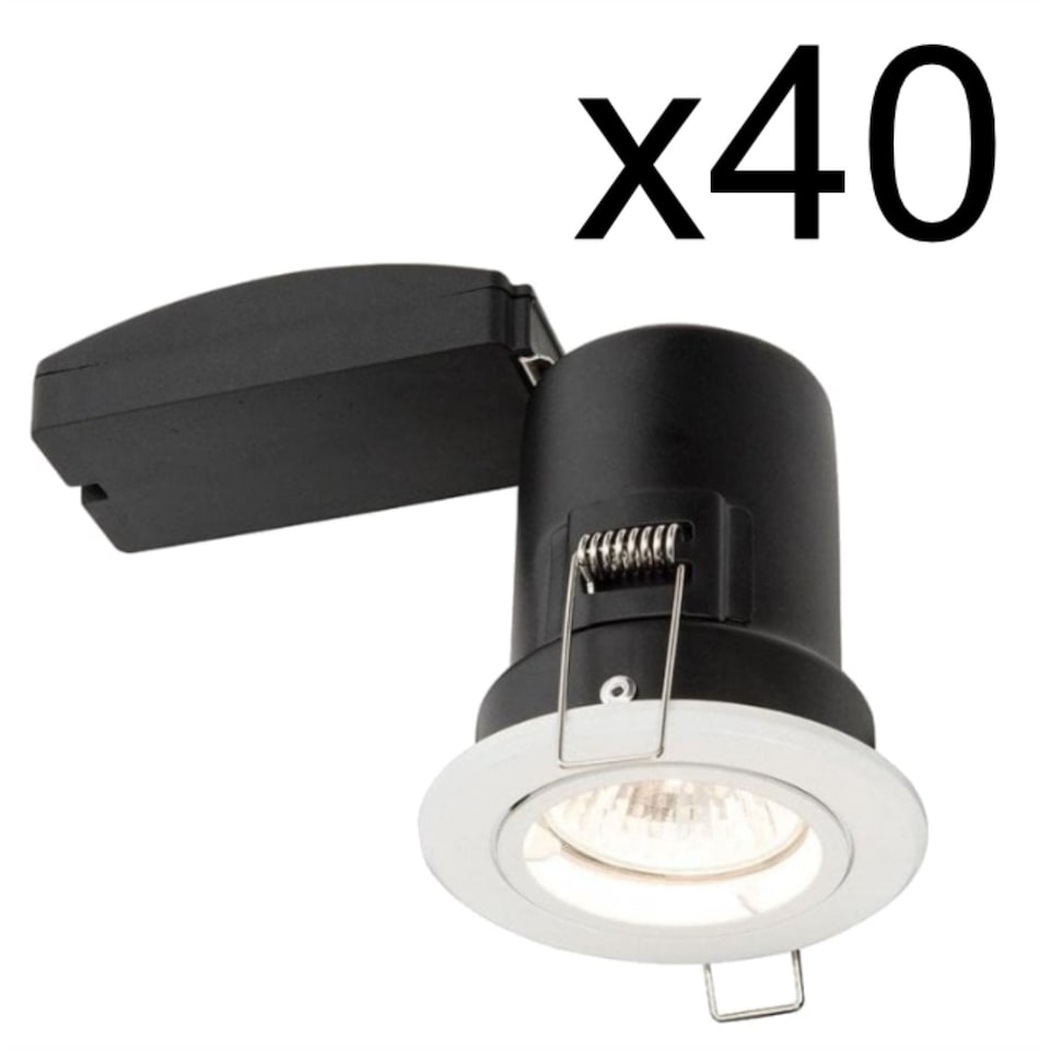 image 1 of Set of 40 Fire Rated Downlights - White Fixed GU10 Recessed Downlights