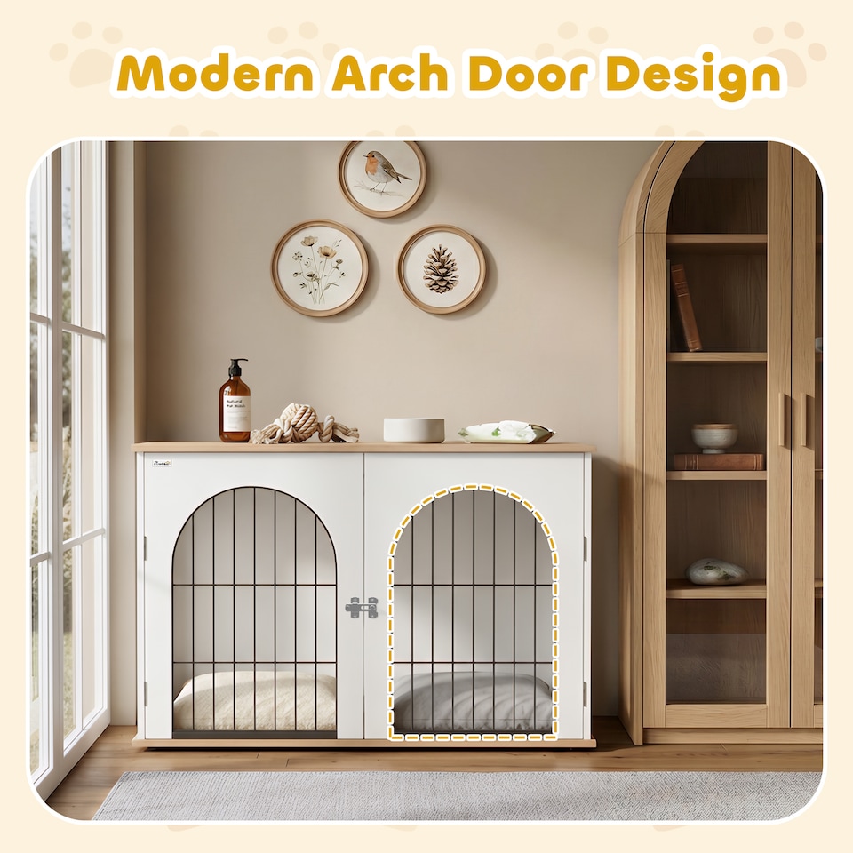 image 1 of PawHut Dog Crate Furniture, Indoor Dog Cage End Side Table, White