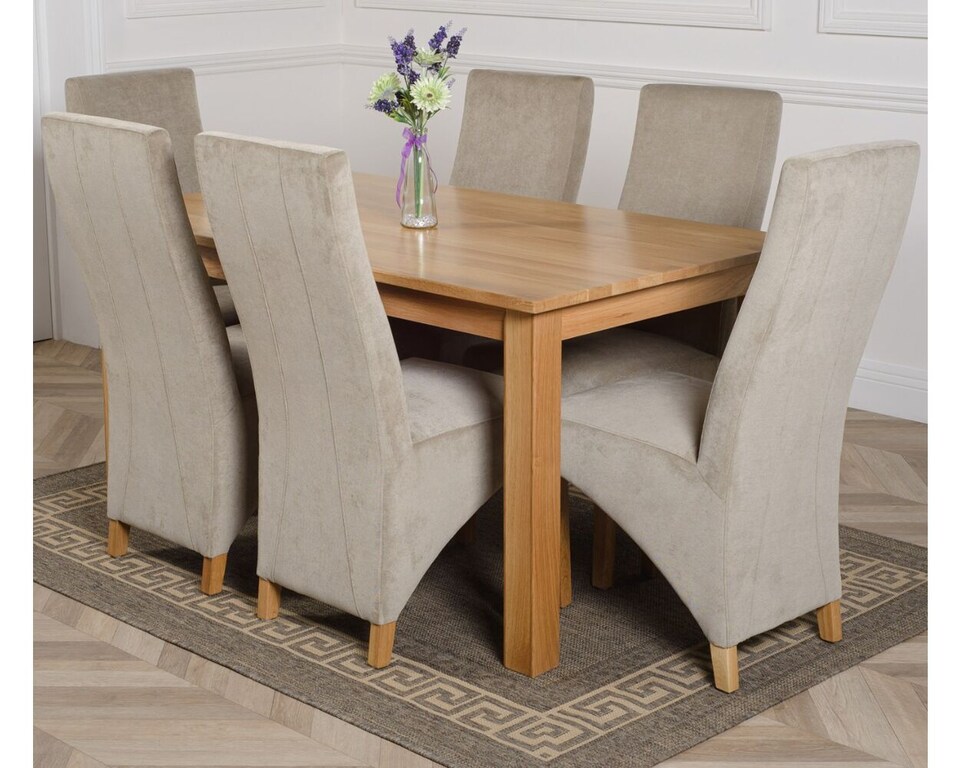 image 1 of Oslo 150 x 90 cm Medium Oak Dining Table and 6 Lola Fabric Chairs | Grey | Grey