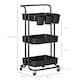 image 5 of HOMCOM 3 Tier Utility Rolling Cart, Kitchen Cart with 3 Removable Mesh Baskets, 3 Hanging Box, 4 Hooks and Dividers for Living Room, Laundry, Garage, Black