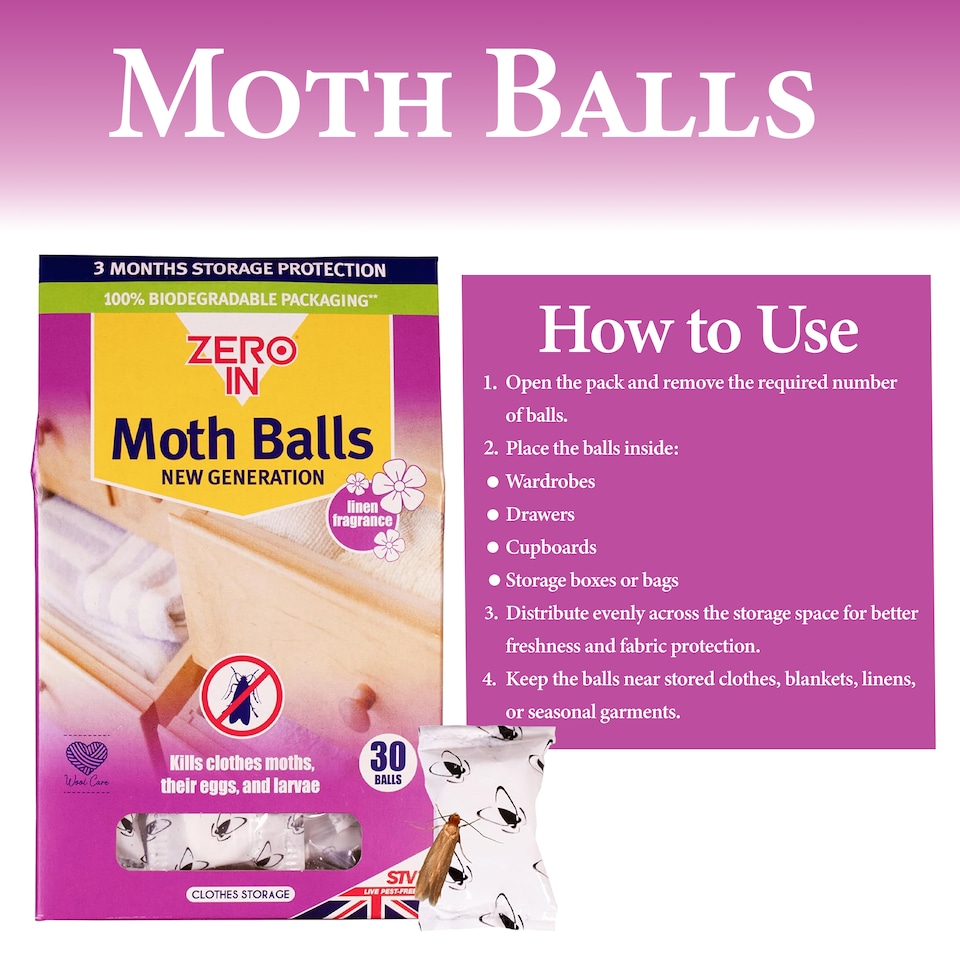 image 1 of Zero In Fabric Protection Balls for Wardrobe Drawer Storage Freshness Odor Control Long Lasting Cloth Freshener Pack of 2