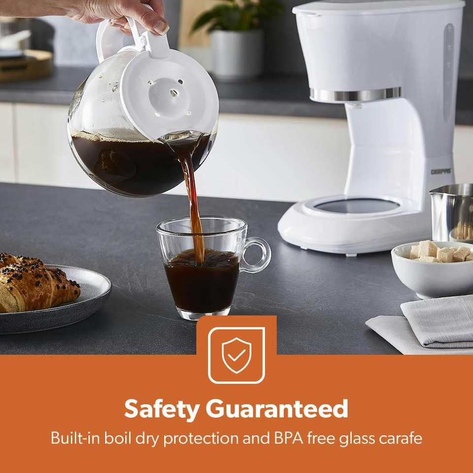 image 1 of GEEPAS 1.5L Filter Coffee Machine 800W, White