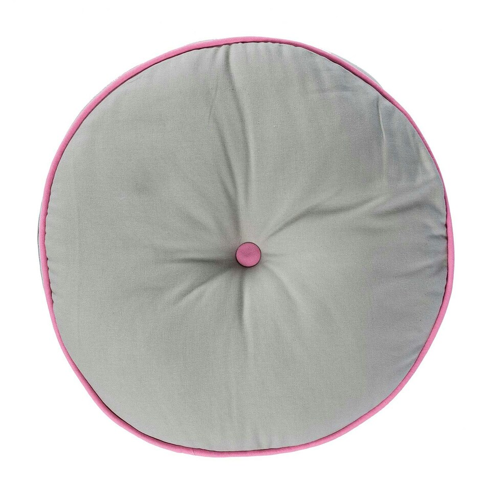 image 1 of Homescapes Grey and Pink Round Floor Cushion Grey