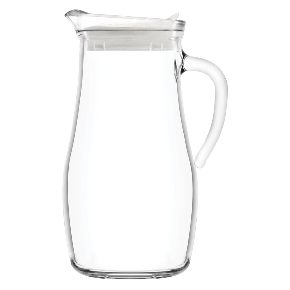 image 1 of LAV Misket Glass Water Jug with Silicone Lid - 1.8L - Clear/White