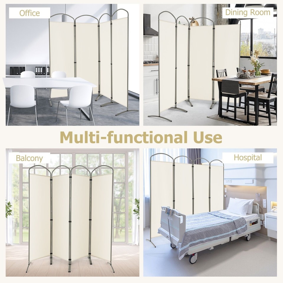 image 1 of COSTWAY 188cm 4 Portable Panel Room Divider Folding Privacy Screen Divider White