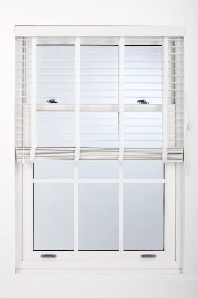 image 1 of Faux Wood Venetian Blind with Tape 230cm Wide x 150cm Drop | 50mm Slat | White | White