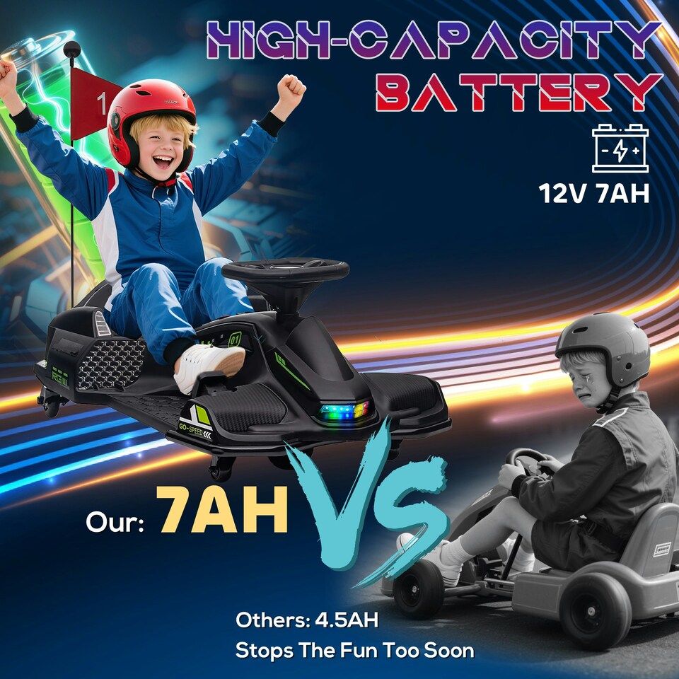 image 1 of HOMCOM 12V Electric Go Kart for Kids with Music, LED Lights, Black