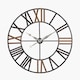 image 1 of Large Round Wall Clock with Natural Wood and Antique Grey Metal
