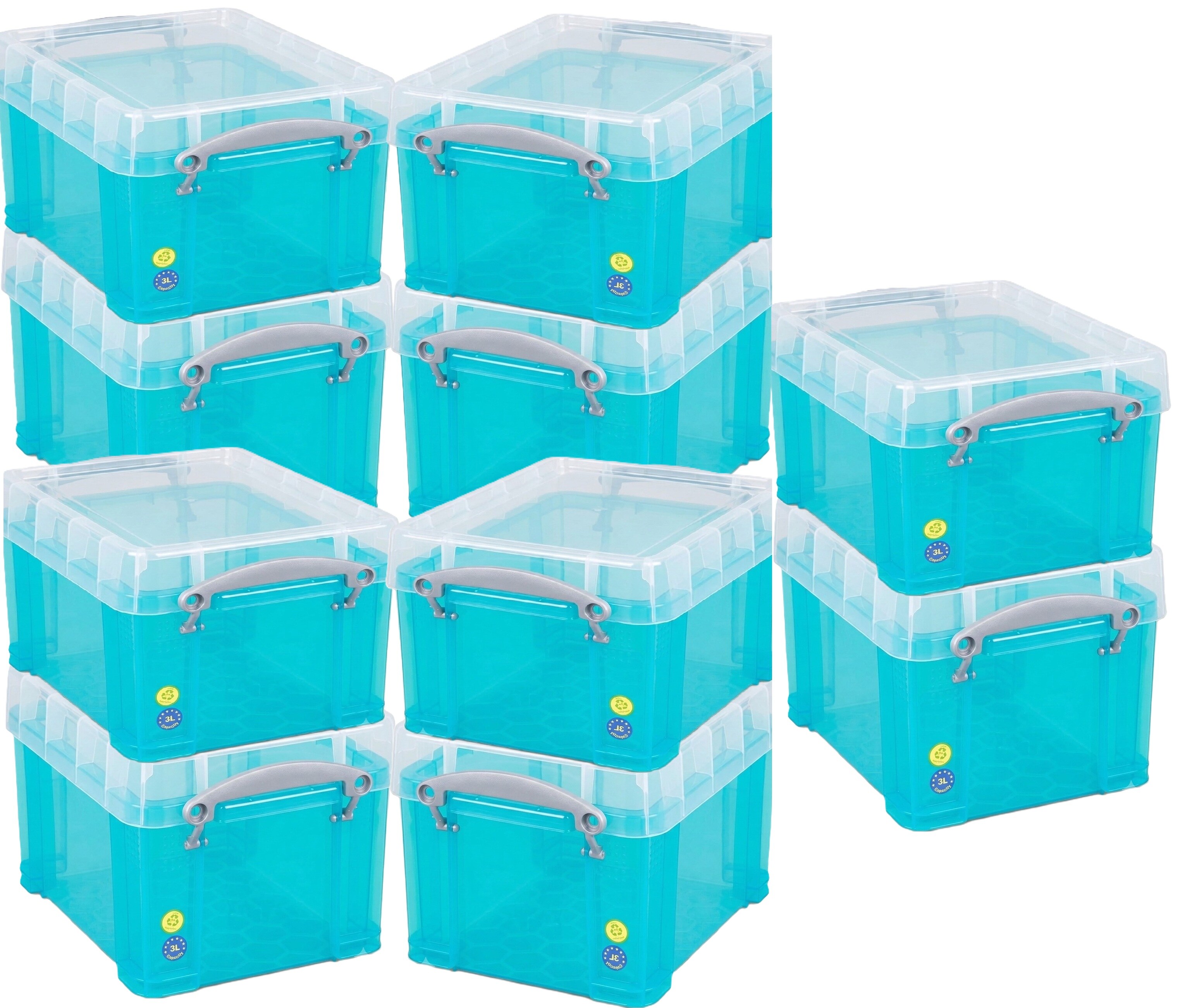 Really Useful Plastic Storage Box 3 Litre Transparent Blue Pack of 10