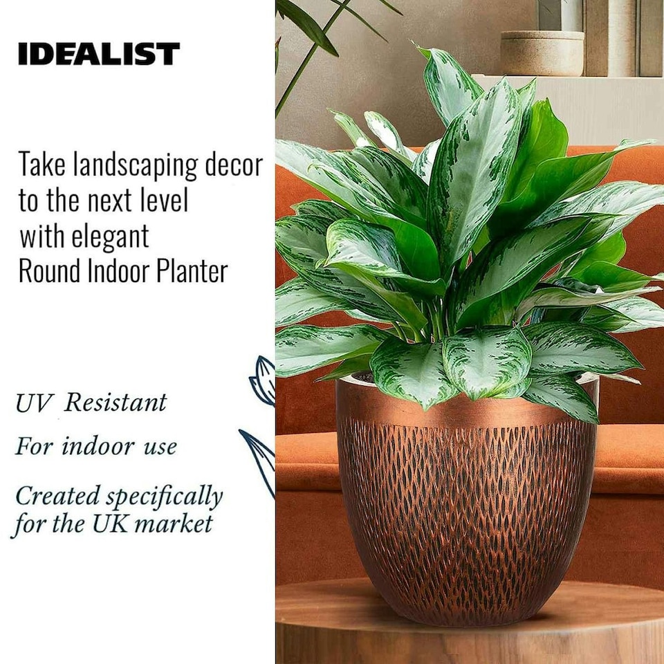 image 1 of Mesh Style Bronze Round Planter, Indoor Plant Pot D26.5 H24.5 cm, 13 ltrs Cap.