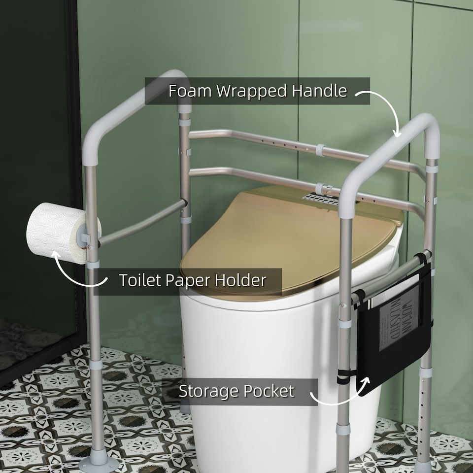 image 1 of HOMCOM Adjustable Toilet Safety Frame with Additional Rubber Tips Storage